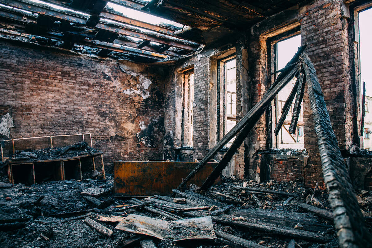 Burned interior of a Phoenix home before fire damage restoration