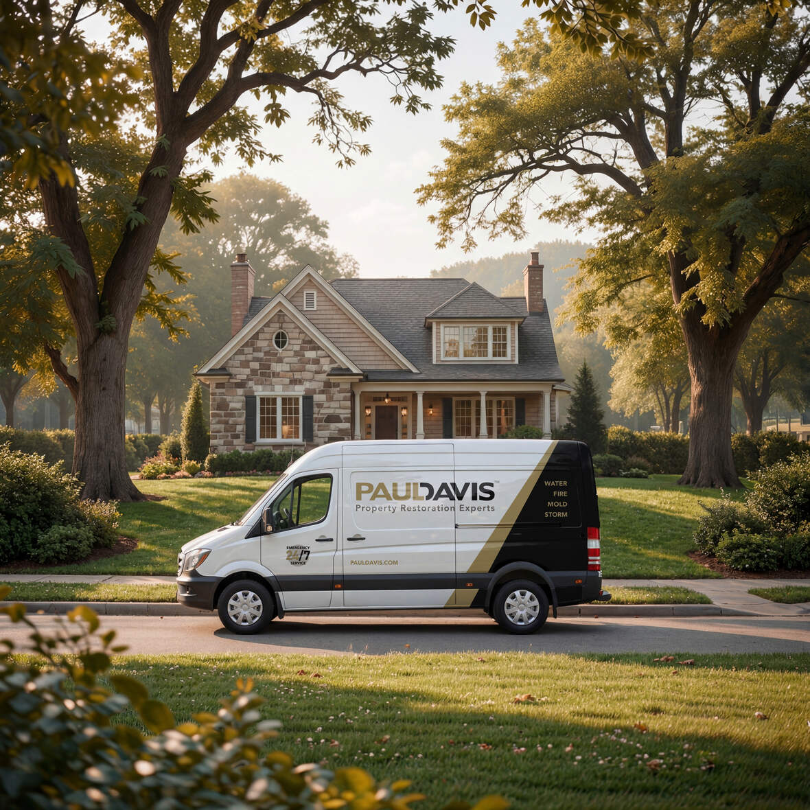 Paul Davis water damage restoration van at a Tempe, AZ property